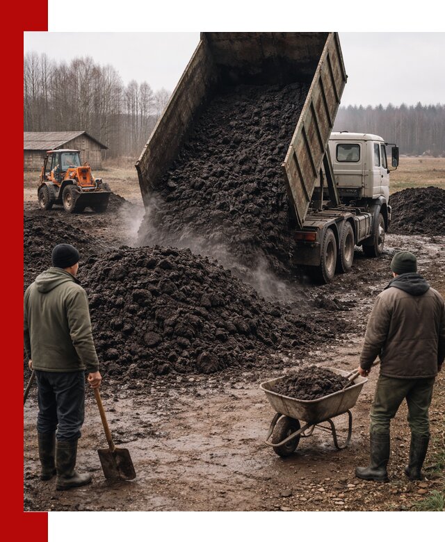 Доставка низинного торфа с разгрузкой и доставкой в Белебее