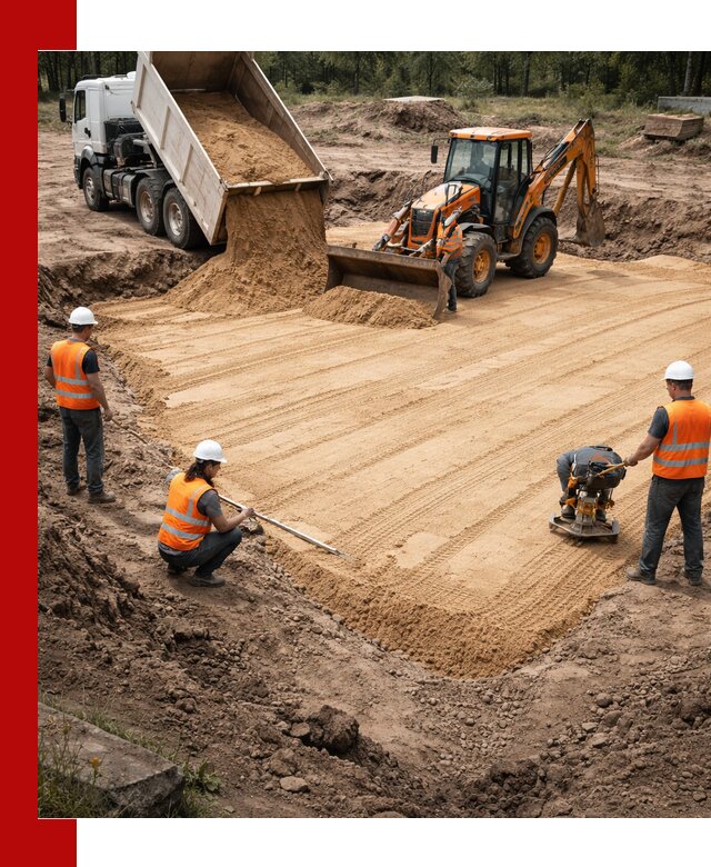 Устройство песчаной подушки для фундаментов и дорог в Белебее